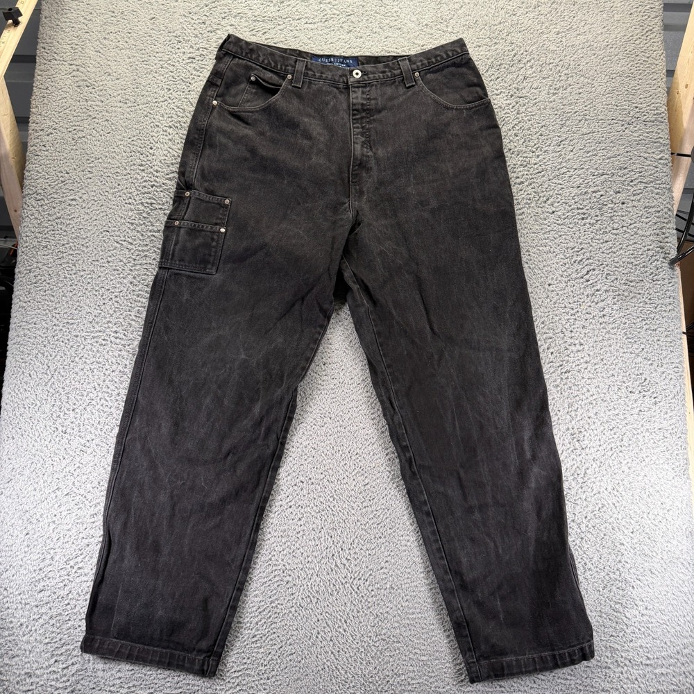Vintage Guess Jeans Mens 40x34 Black Denim Straight Carpenter Workwear Baggy USA